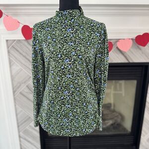 MICHAEL Michael Kors Floral Turtle Neck Top Green Blue‎ Long Sleeve Large